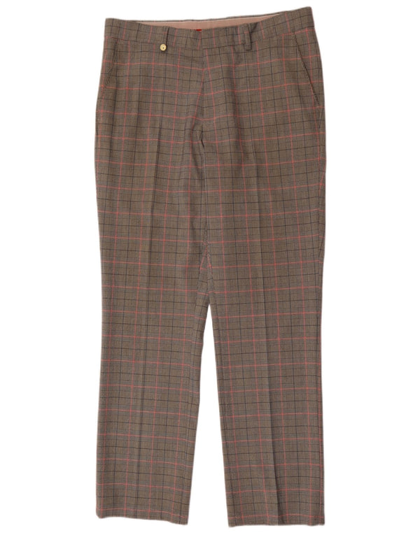 Golfino Mens Straight Suit Trousers W34 L31 Grey Check Polyester