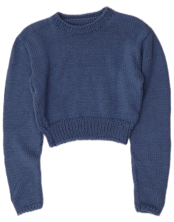 Maglione maglione vintage da donna con scollo a barca corto UK 8 piccolo blu