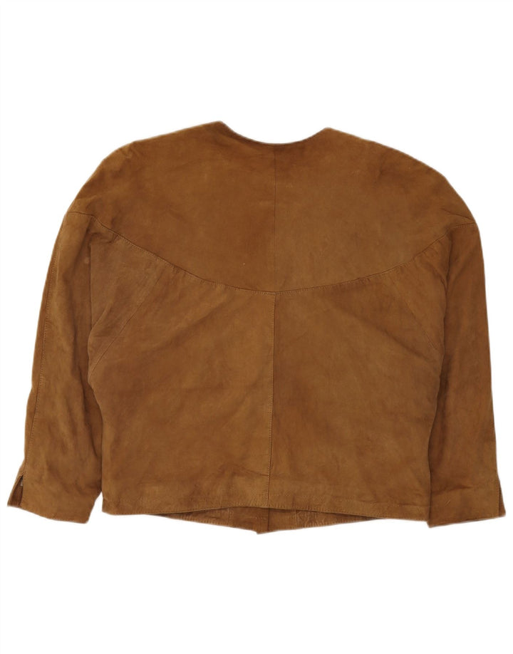Giacca blazer vintage in pelle scamosciata a 4 bottoni da donna UK 16 grande marrone