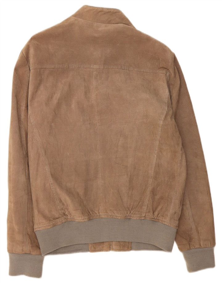 Giubbotto bomber in pelle scamosciata vintage da uomo UK 38 in pelle grigio medio