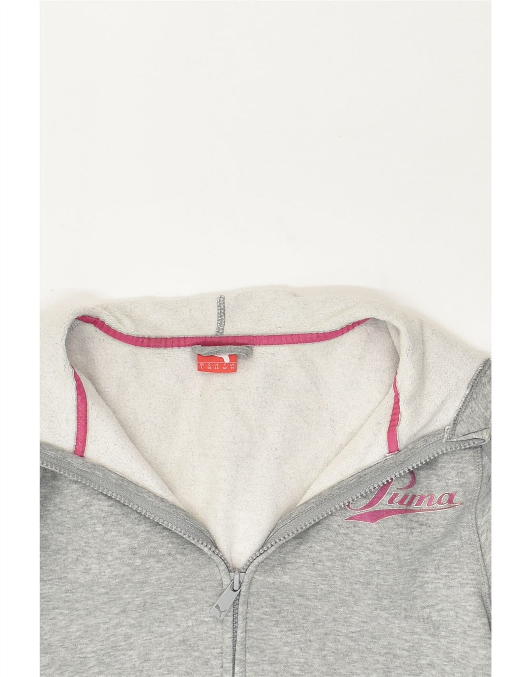 PUMA Womens Zip Hoodie Sweater UK 14 Medium Grey Cotton | Vintage Puma | Thrift | Second-Hand Puma | Used Clothing | Messina Hembry 