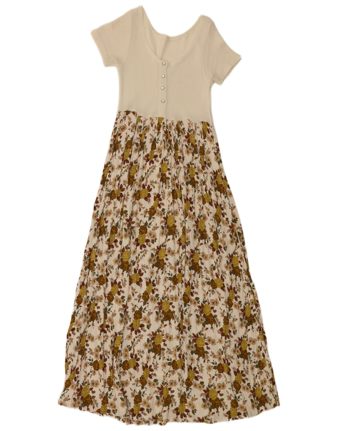 Abito lungo da donna VINTAGE UK 4 XS bianco sporco floreale