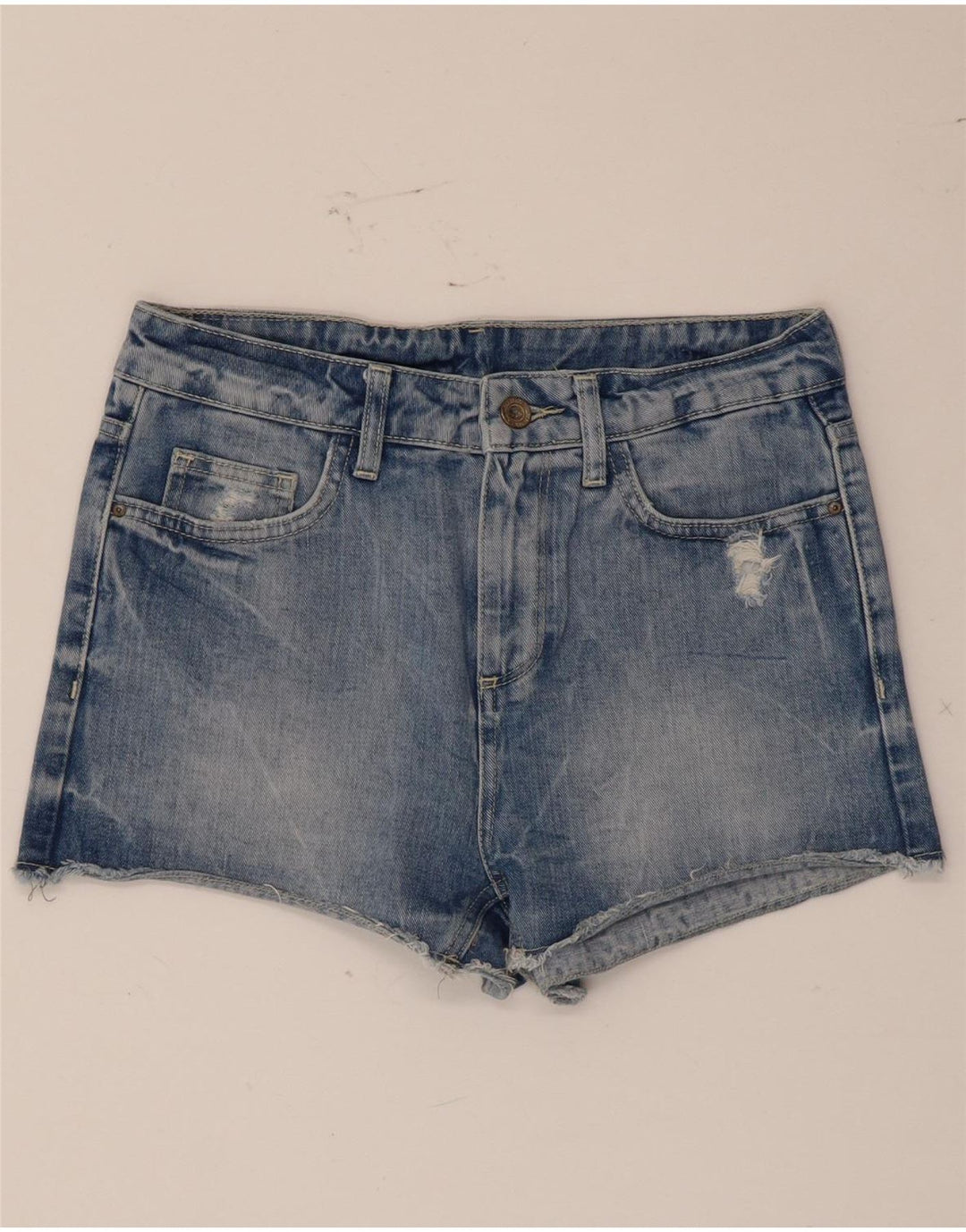 Pantaloncini in denim invecchiato Zara da donna EU 36 XS W26 Blu
