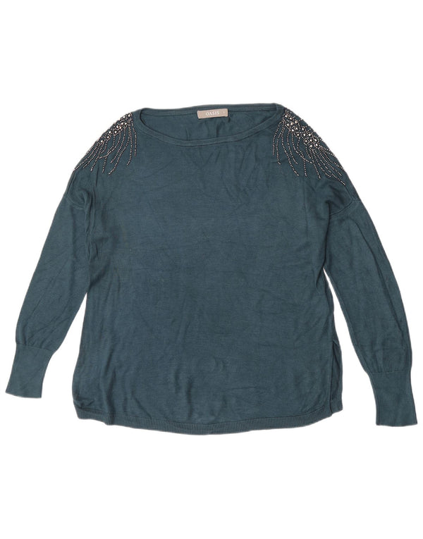 Oasis Maglione da donna oversize con scollo a barca UK 10 Piccolo in viscosa blu