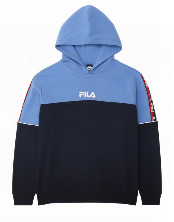 Felpa con cappuccio grafica da uomo Fila Large in cotone color block blu navy