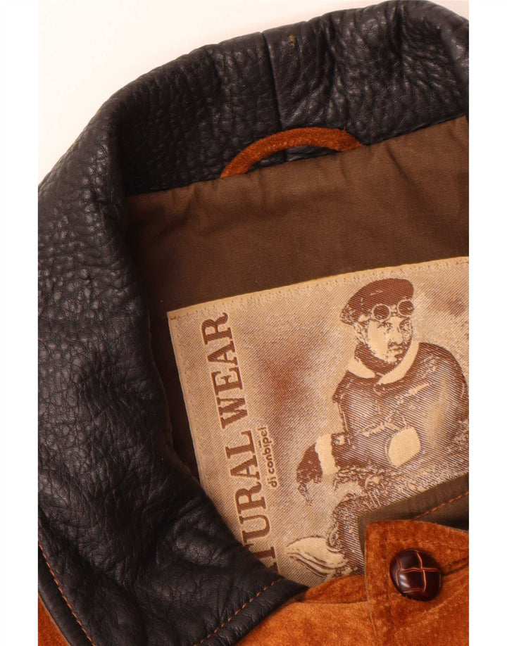 Cappotto da uomo in pelle scamosciata Natural Wear Conbipel UK 40 grande in pelle marrone