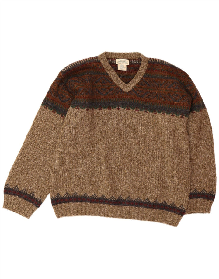 Maglione da uomo con scollo a V St John's Bay in lana Fair Isle beige medio
