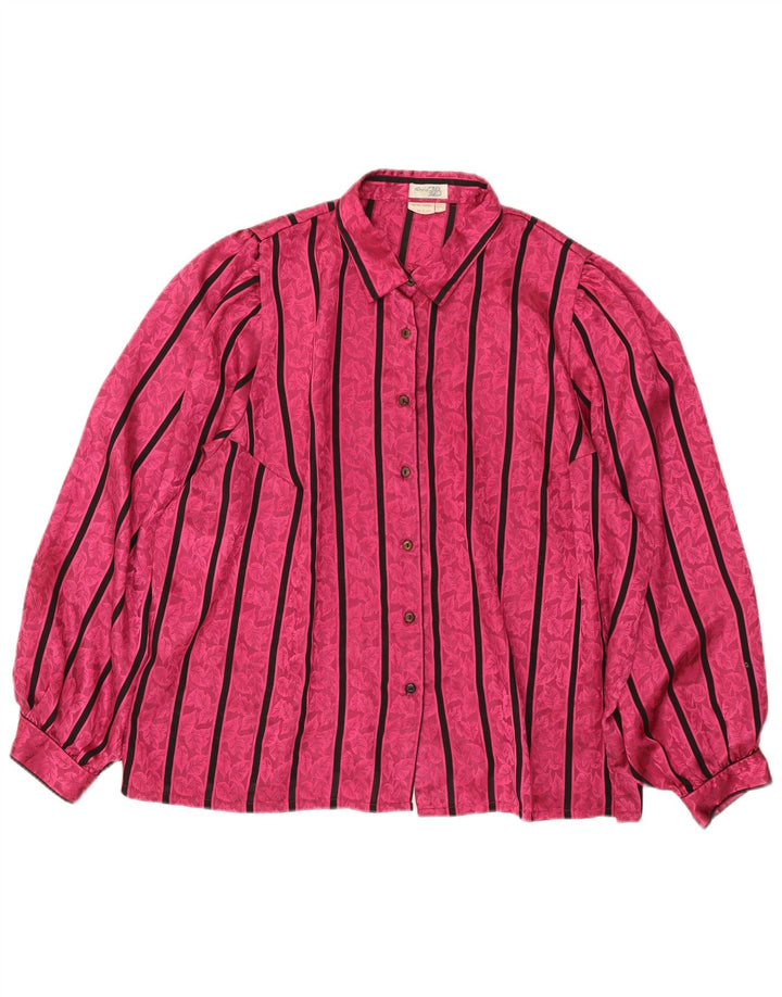 Camicetta camicia oversize da donna vintage IT 52 2XL Poliestere a righe rosa