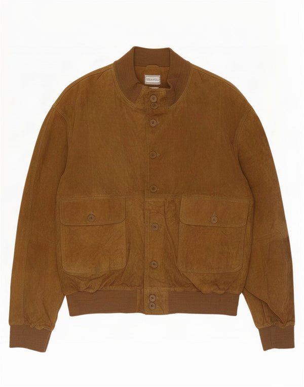 Giubbotto bomber in pelle scamosciata vintage da uomo UK 40 grande in pelle beige