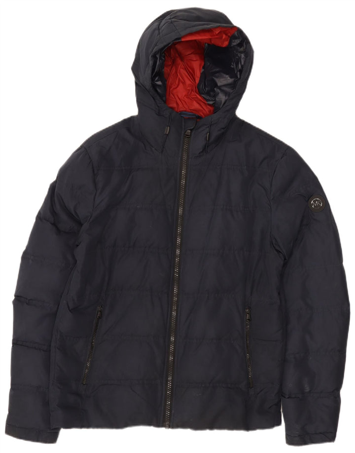Giacca imbottita con cappuccio da uomo Michael Kors UK 38 poliestere medio blu navy