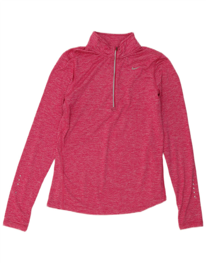 Top della tuta da ginnastica Nike da donna, pullover con zip e collo, UK 10, piccola, rosa, in poliestere