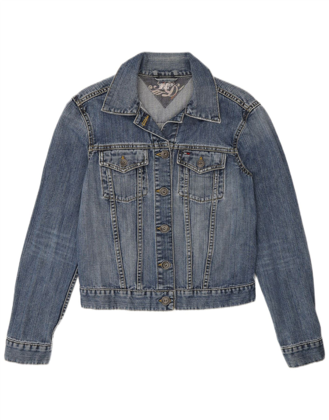 Giacca in denim da donna Tommy Hilfiger UK 12 cotone blu medio