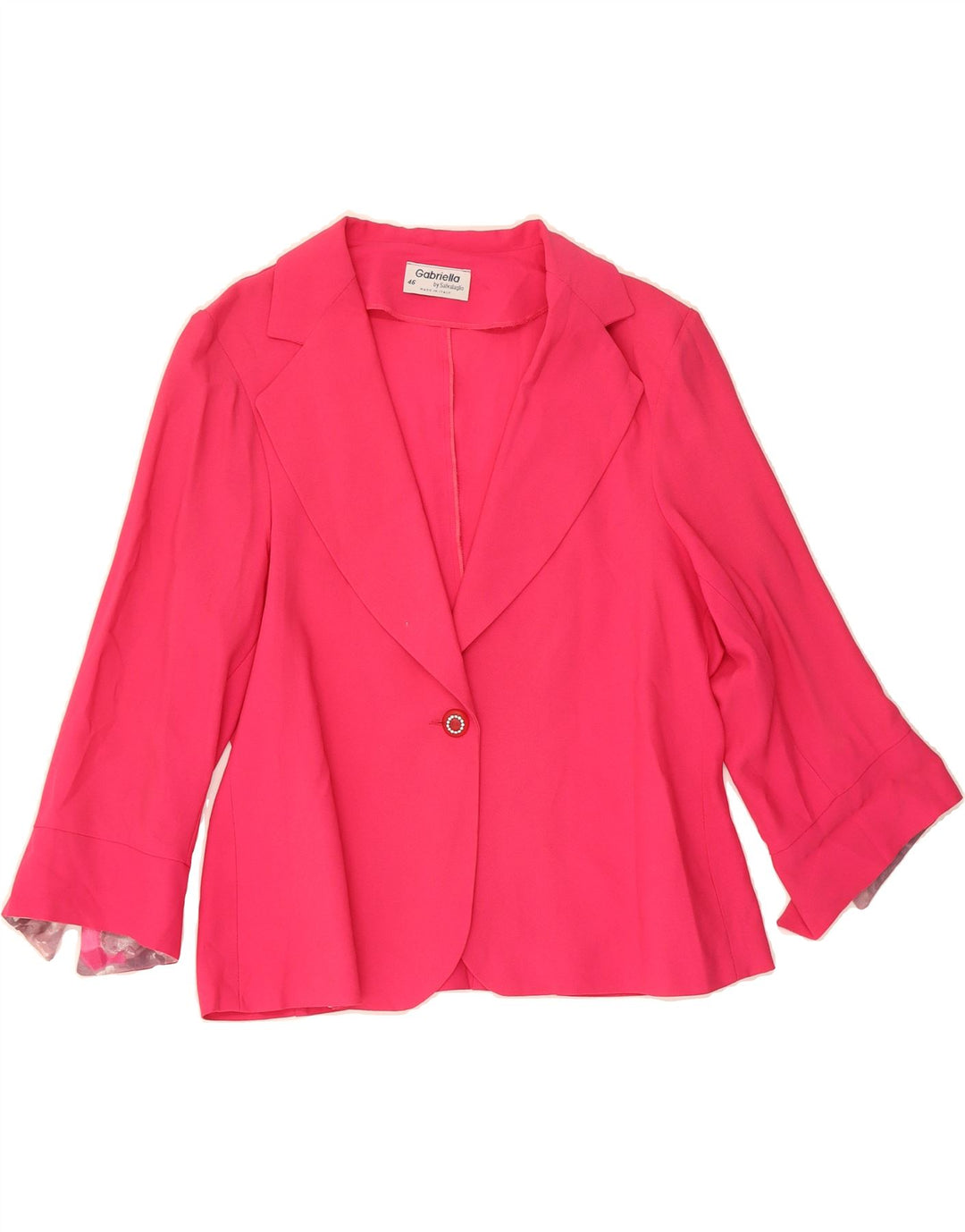 VINTAGE Womens 1 Button 3/4 Sleeve Blazer Jacket IT 46 Large Pink Acetate Vintage Vintage and Second-Hand Vintage from Messina Hembry 