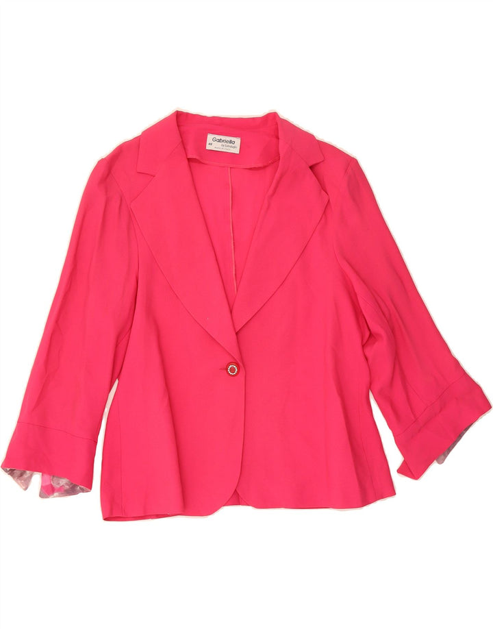 VINTAGE Womens 1 Button 3/4 Sleeve Blazer Jacket IT 46 Large Pink Acetate Vintage Vintage and Second-Hand Vintage from Messina Hembry 