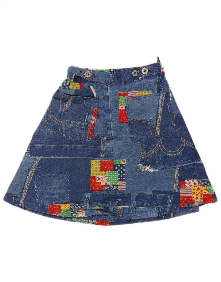 Gonna a portafoglio in denim vintage da donna W24 XS patchwork blu
