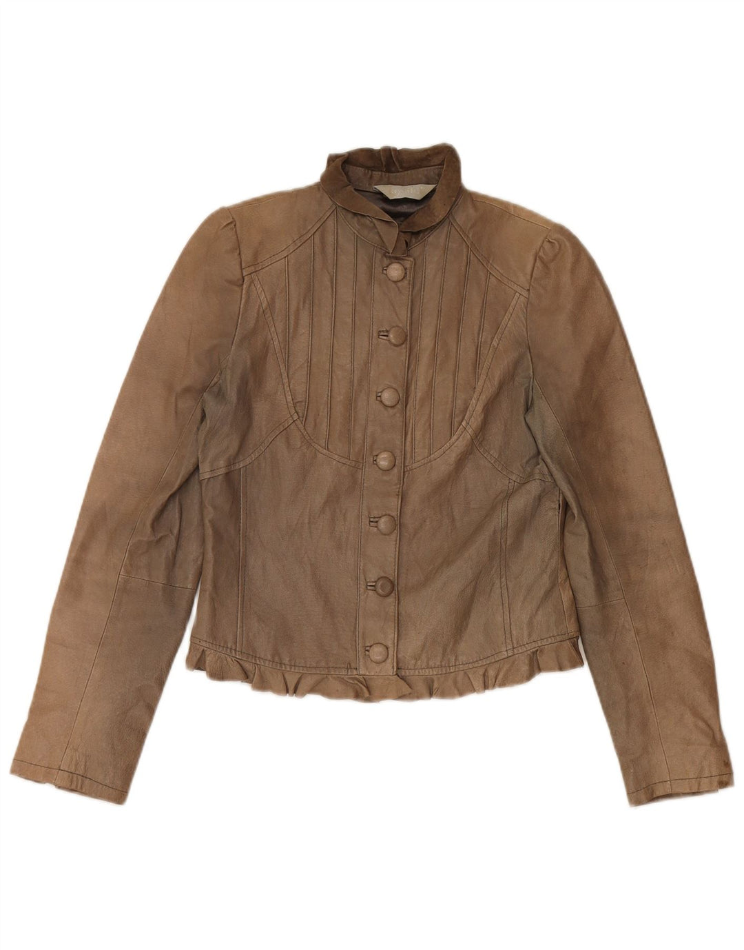 Giacca in pelle corta da donna vintage UK 10 piccola beige