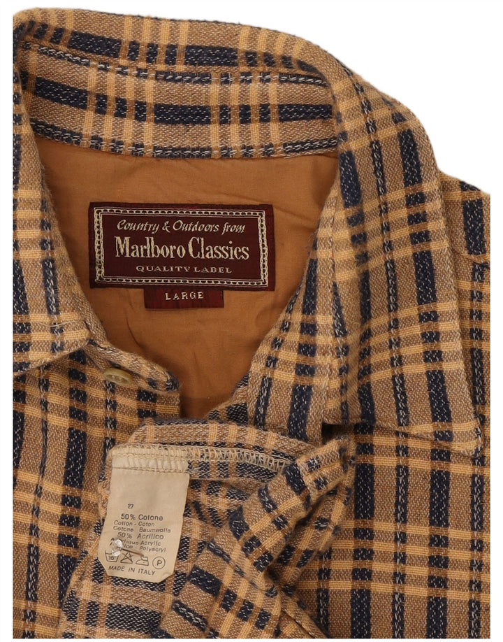 Camicia in flanella da uomo Marlboro Classics, cotone a quadri beige grande