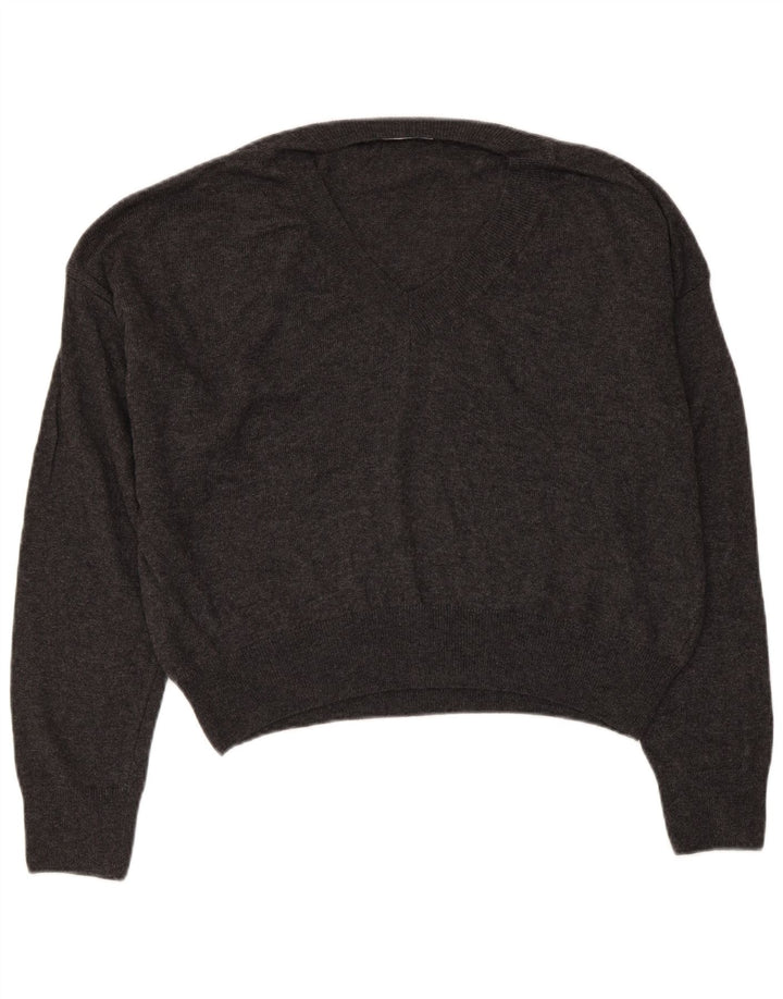 ZARA Maglione Oversize da Donna con Scollo a V UK 10 Piccolo Grigio Viscosa