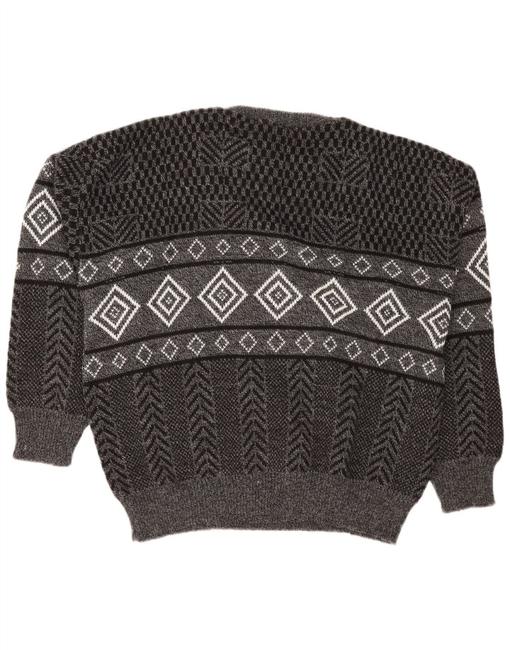 Maglione maglione girocollo da uomo vintage grande grigio a rombi/acrilico diamante