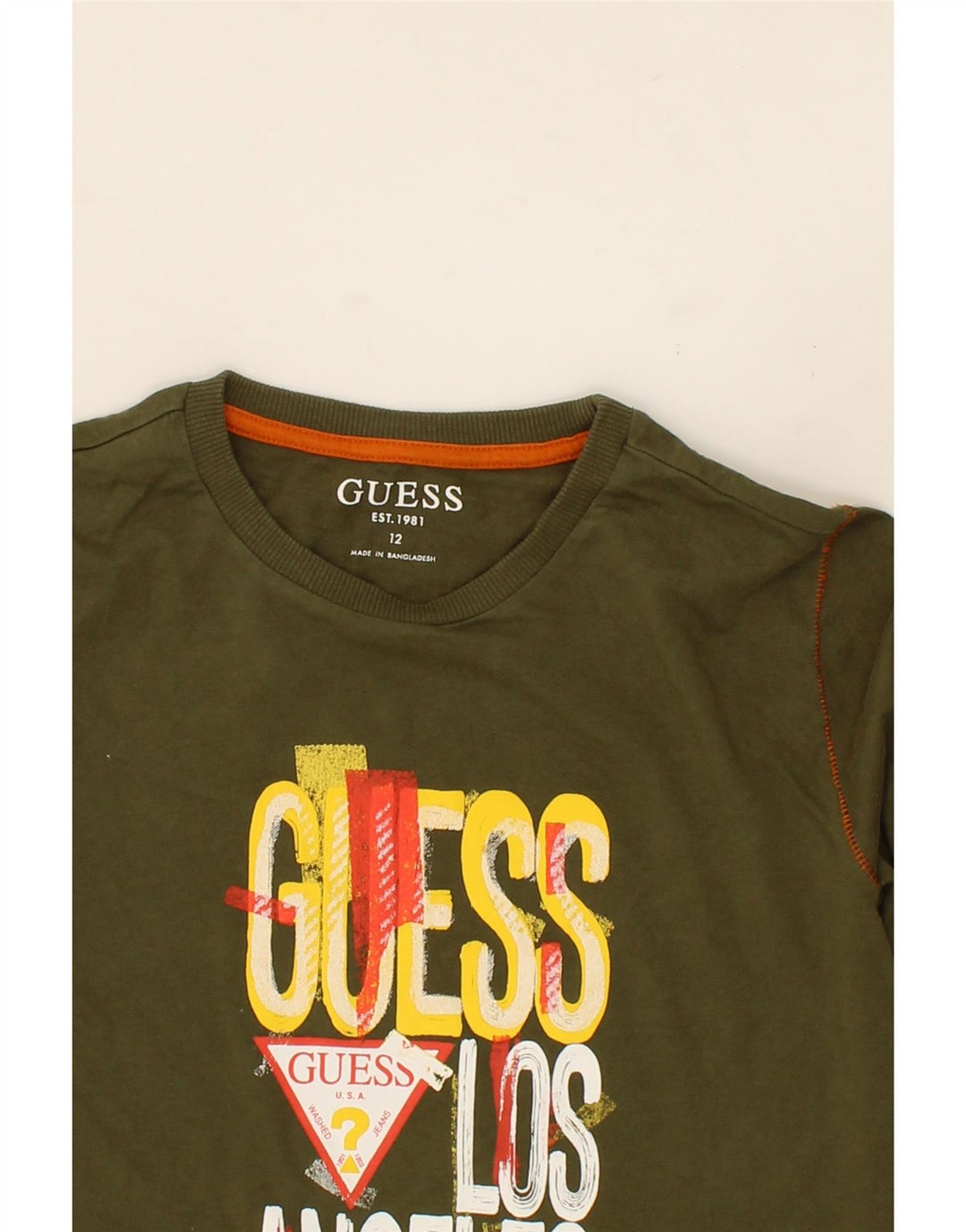 GUESS Boys Graphic Top Long Sleeve 11-12 Years Khaki Cotton Vintage Guess and Second-Hand Guess from Messina Hembry 