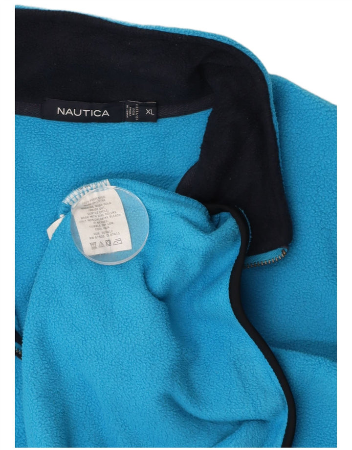 NAUTICA Mens Zip Neck Fleece Jumper XL Blue Polyester