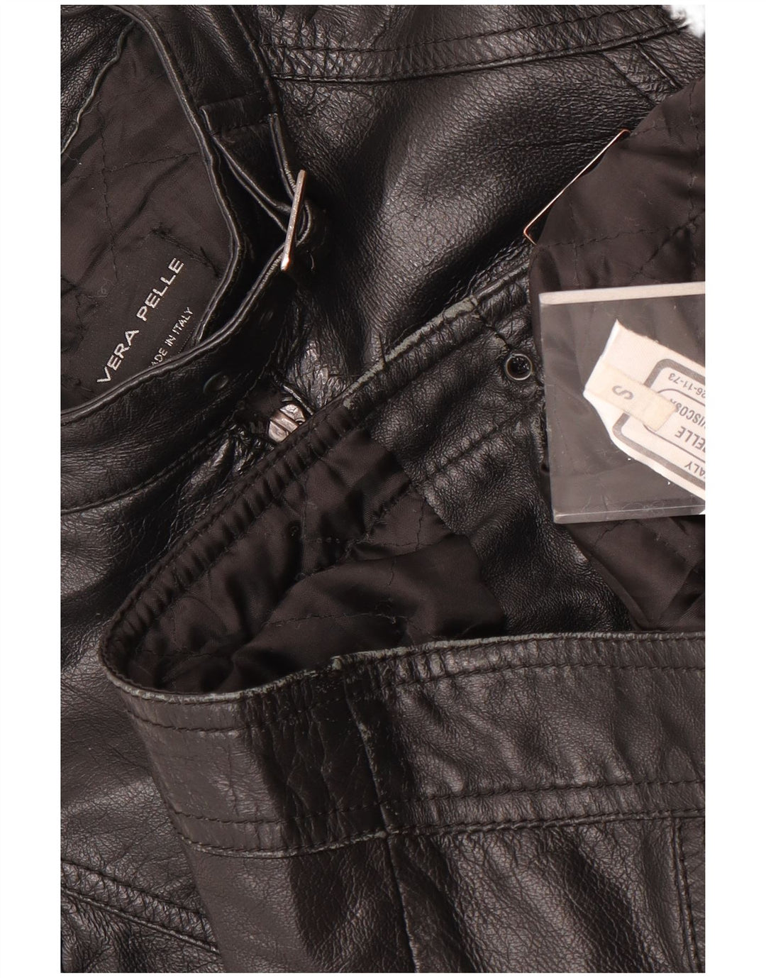 Giacca da motociclista in pelle corta da donna vintage UK 10 piccola pelle nera