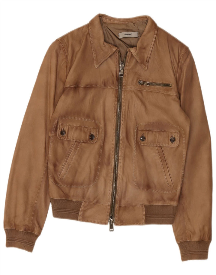 Giacca in pelle vintage da donna IT 44 in pelle beige medio