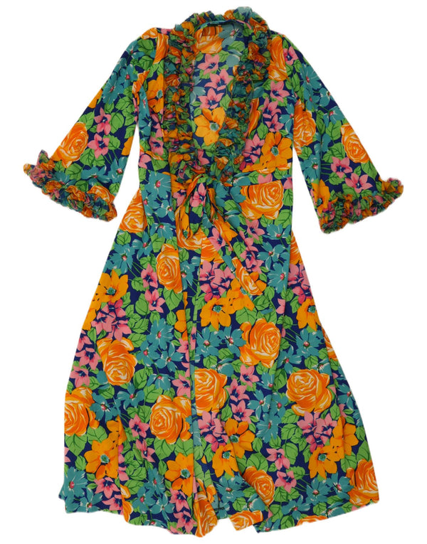 Abito maxi a maniche lunghe da donna VINTAGE UK 14 floreale multicolore medio