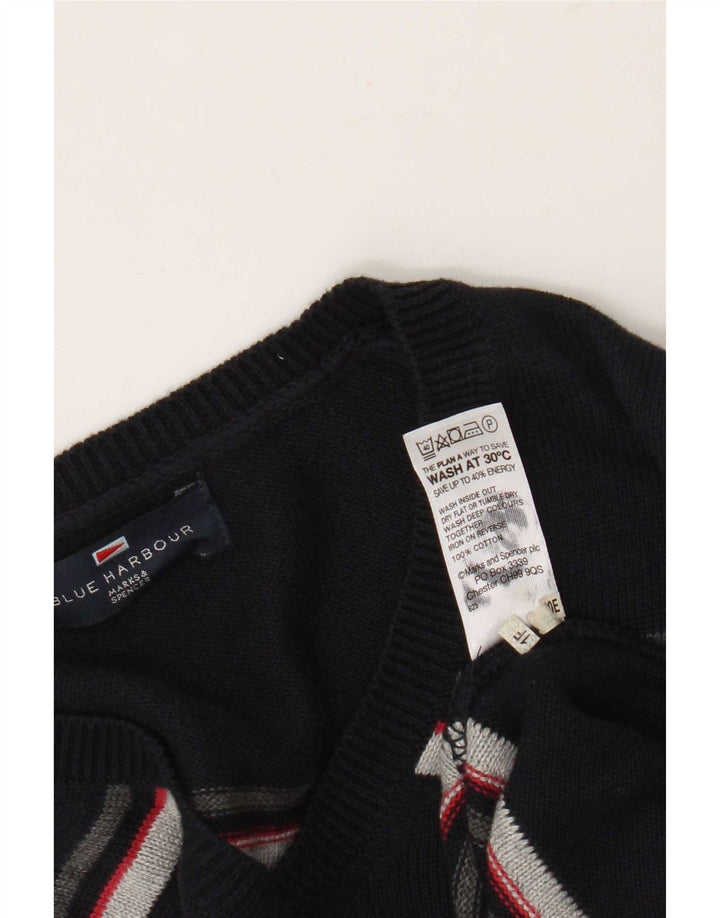 Marks & Spencer Maglione da uomo con scollo a V blu Harbour a righe blu scuro medio