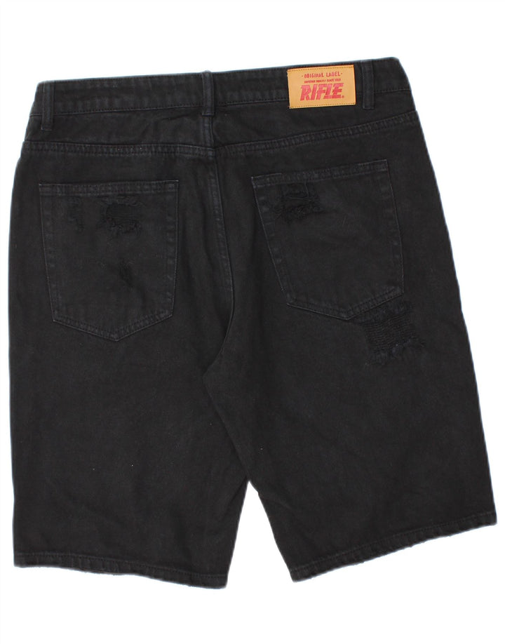 Pantaloncini in denim invecchiato da uomo Rifle IT 48 medio W32 cotone nero