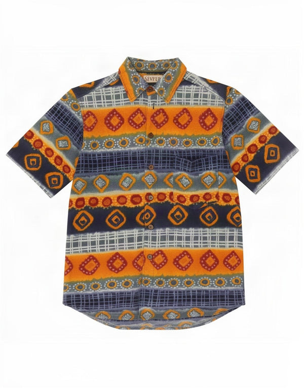 Camicia a maniche corte da uomo Sevres piccola in cotone geometrico multicolore
