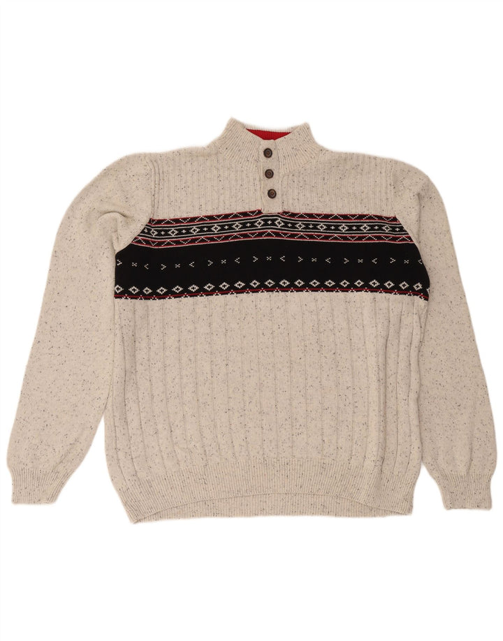 Maglione da uomo Chaps con collo a bottoni 2XL Cotone Fair Isle grigio