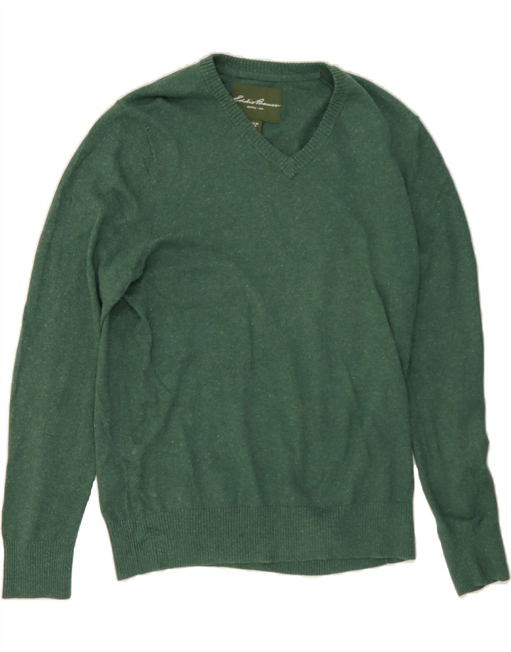 EDDIE BAUER Mens Seattle V-Neck Jumper Sweater Medium Green Cotton Vintage Eddie Bauer and Second-Hand Eddie Bauer from Messina Hembry 