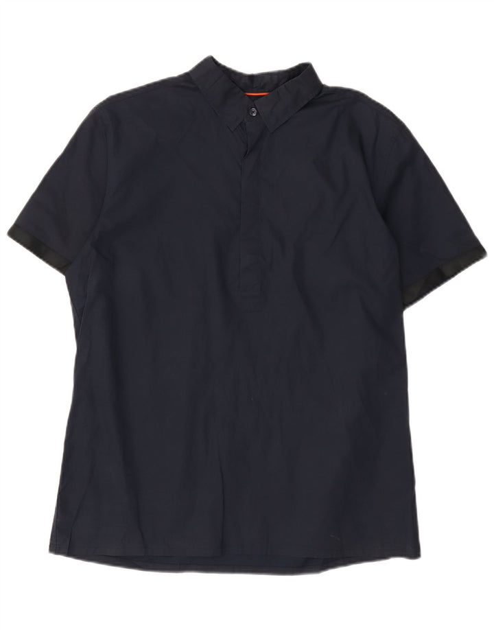 Mossimo Camicia pullover a maniche corte da uomo in cotone blu navy medio