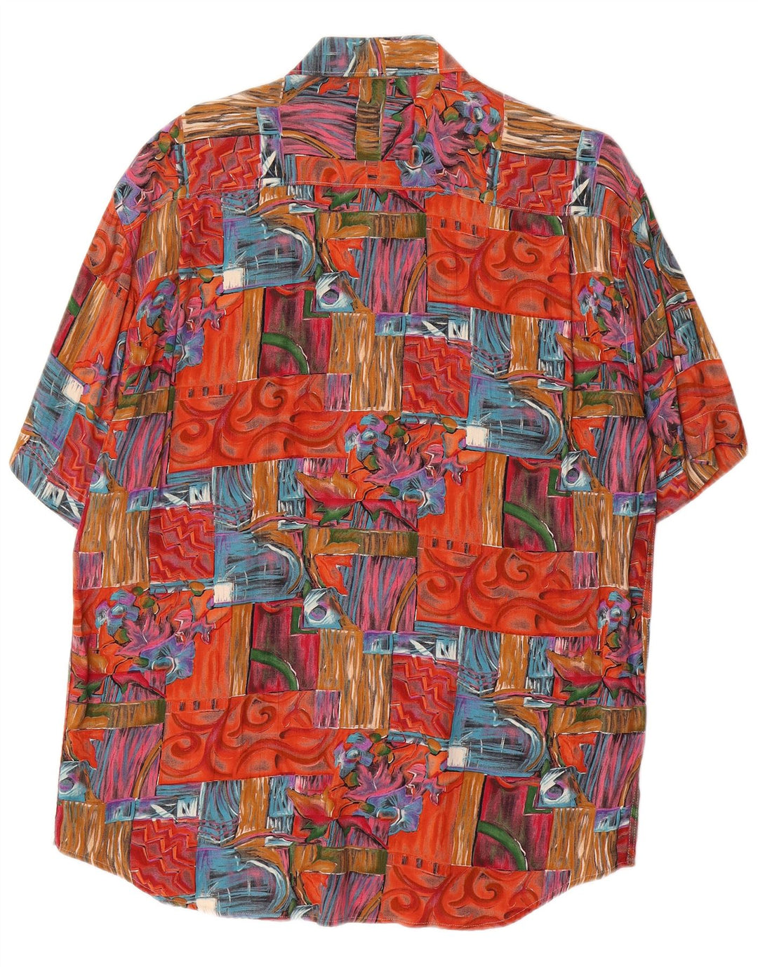 Camicia vintage da uomo a maniche corte patchwork rosso medio