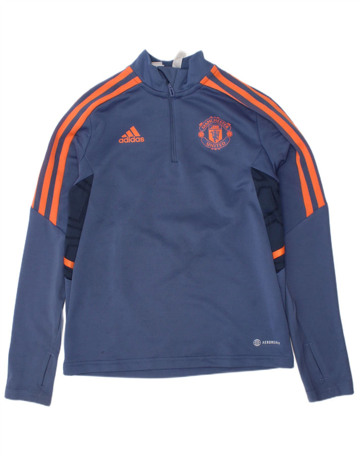Top della tuta pullover Adidas da ragazzo del Manchester United 9-10 anni blu