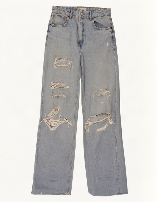 Zara Womens Distressed Straight Jeans EU 40 Medium W30 L34 Blue Cotton