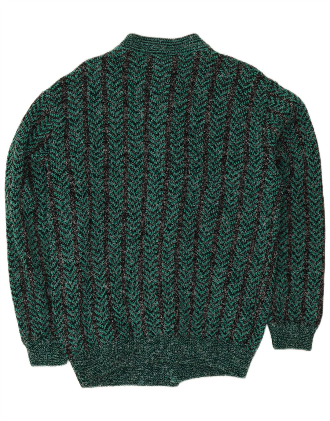 Maglione cardigan vestibilità regolare da uomo vintage in acrilico Chevron verde medio