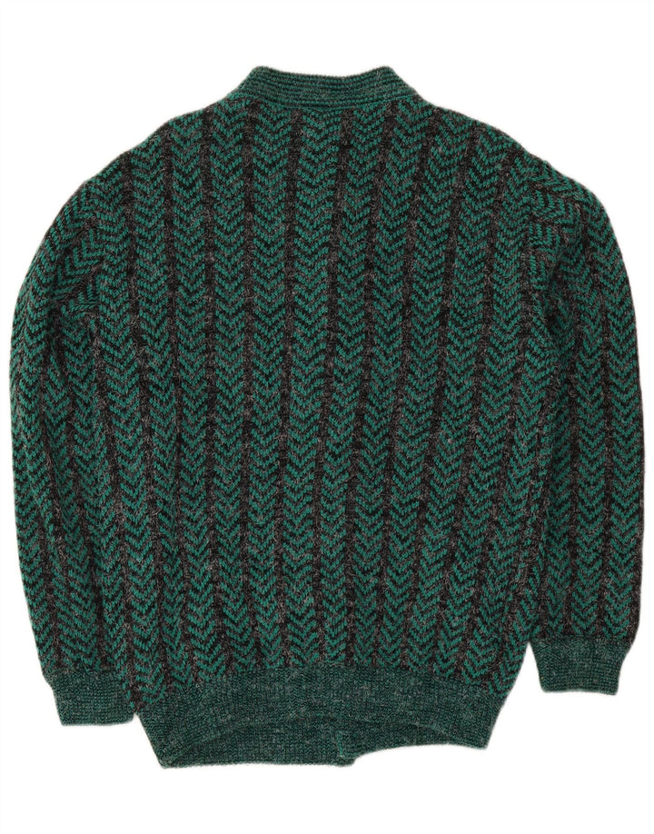 Maglione cardigan vestibilità regolare da uomo vintage in acrilico Chevron verde medio