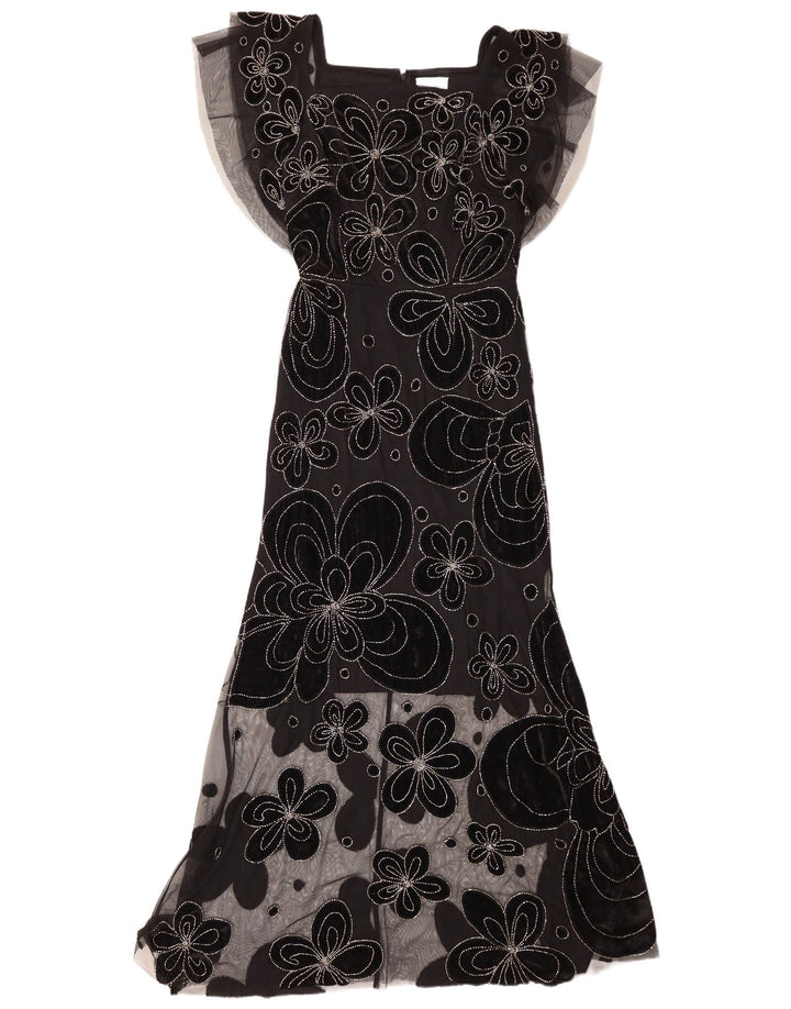 Abito lungo da donna Virgos Lounge UK 8 Piccolo poliestere floreale nero