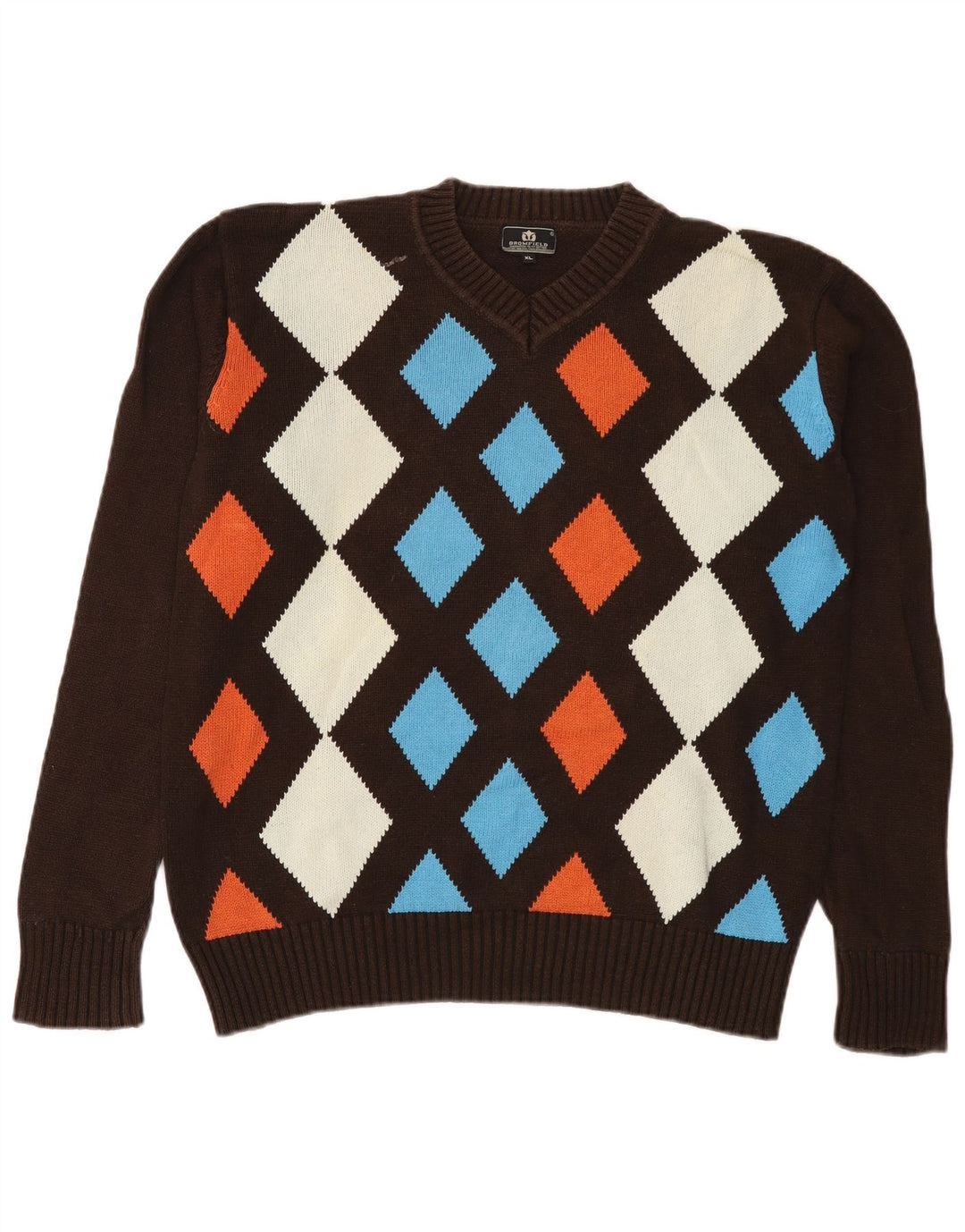 Bromfield Maglione da uomo con scollo a V XL Marrone Argyle/Diamond Cotton