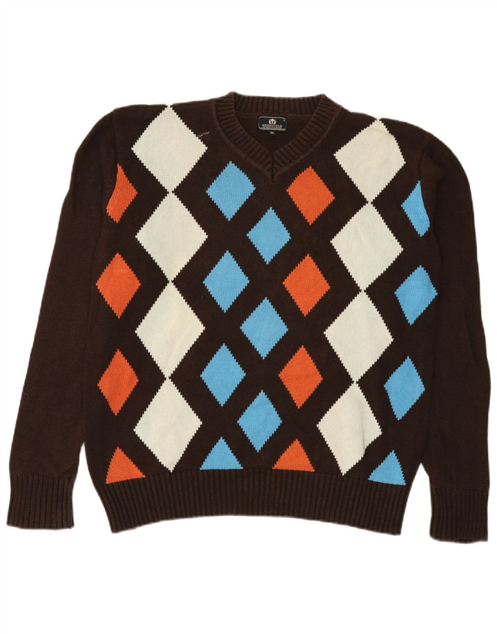 Bromfield Maglione da uomo con scollo a V XL Marrone Argyle/Diamond Cotton