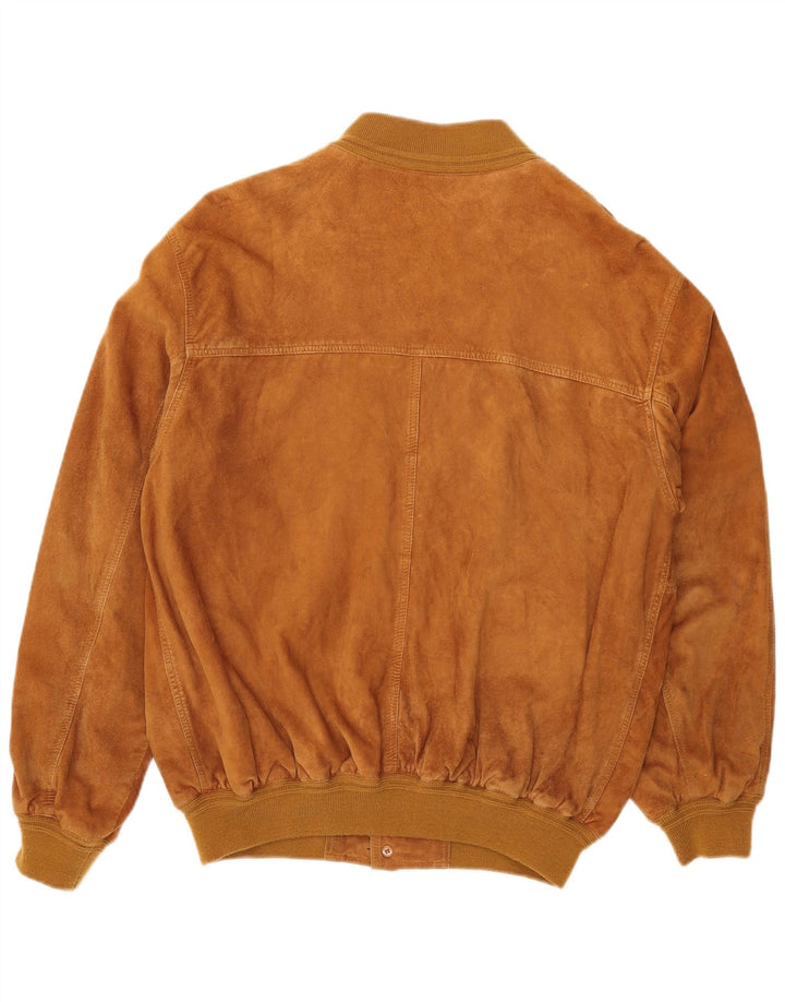 Giubbotto bomber in pelle scamosciata vintage da uomo EU 50 grande in pelle marrone