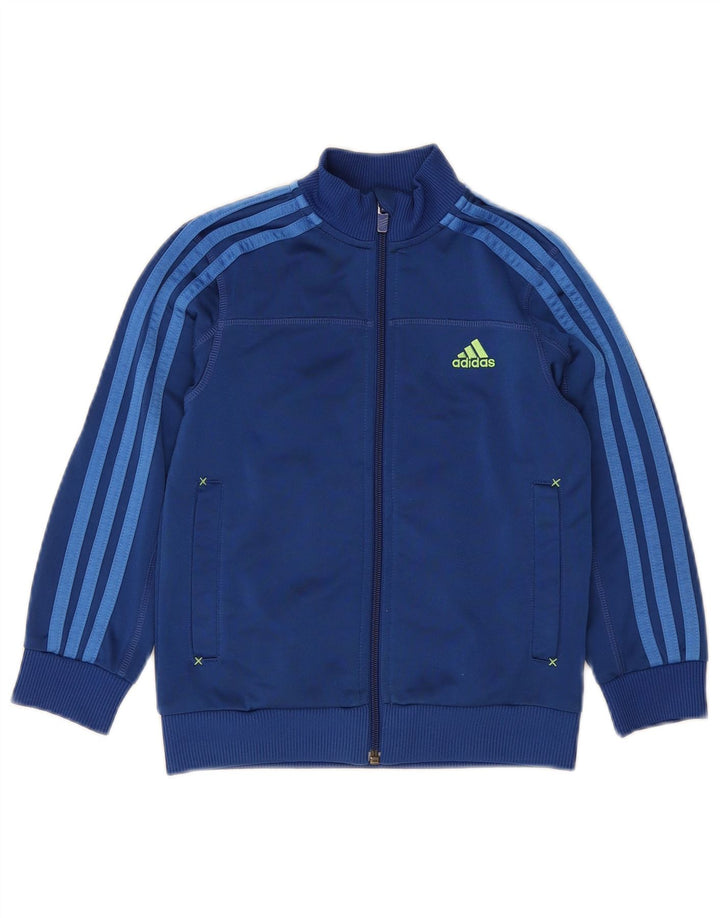 ADIDAS Boys Tracksuit Top Jacket 6-7 Years Blue Polyester