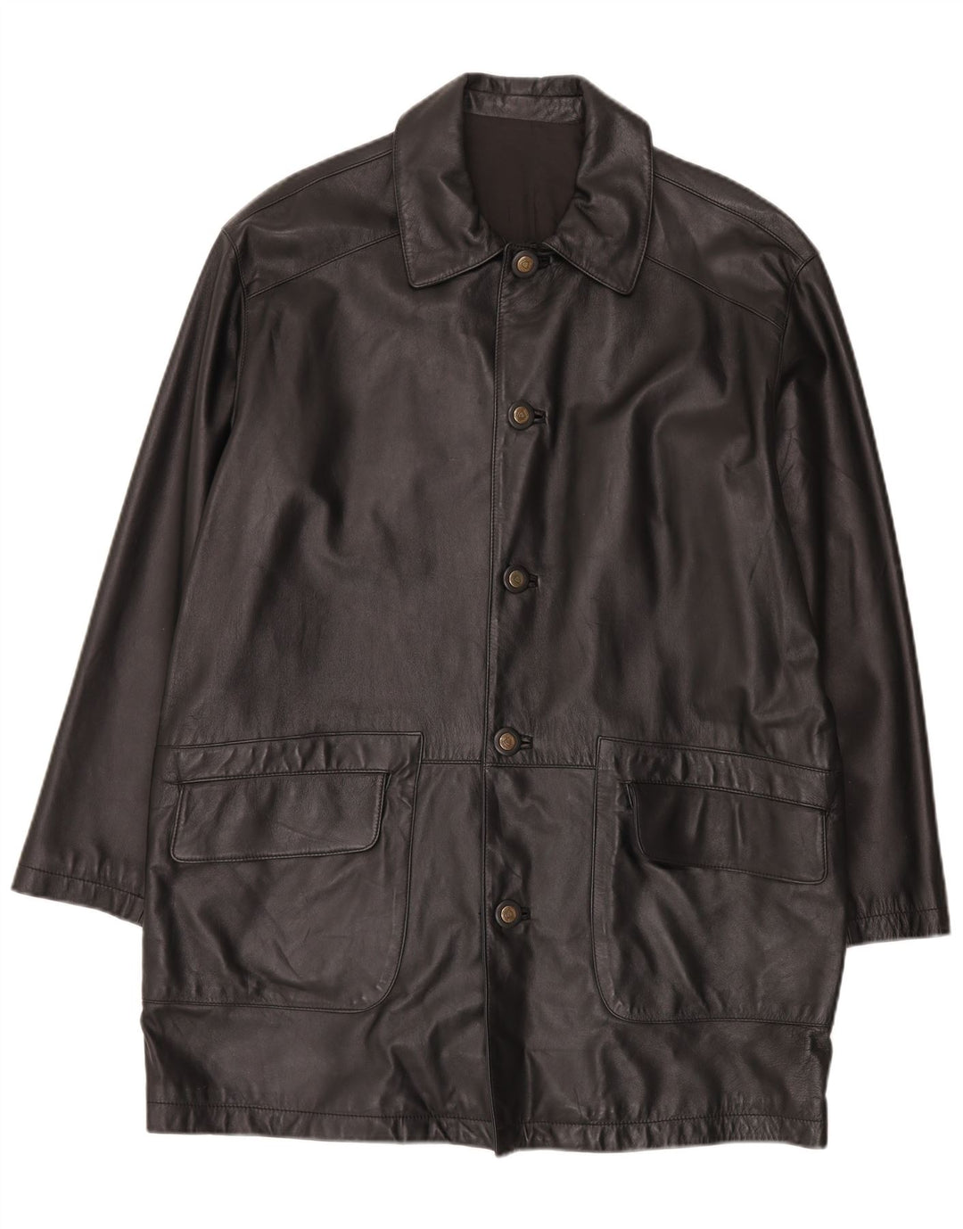 Cappotto in pelle vintage da uomo IT 50 grande nero