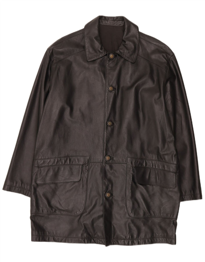 Cappotto in pelle vintage da uomo IT 50 grande nero