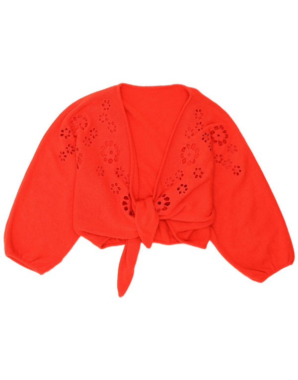 Maglione Bolero vintage da donna UK 12 Lana d'agnello floreale rossa media