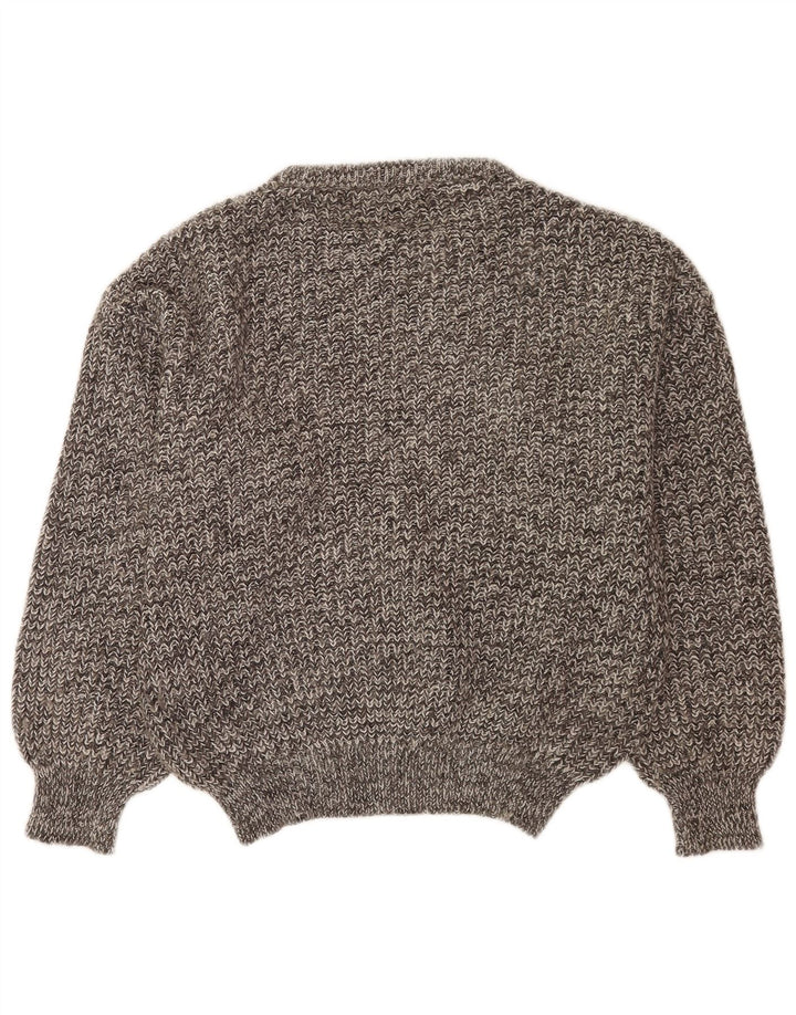 Maglione vintage da uomo con collo a bottoni, grande grigio screziato