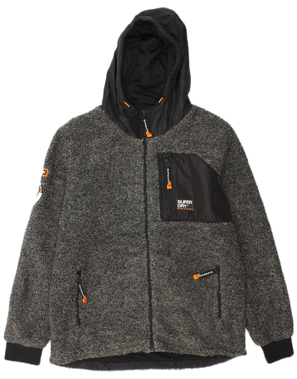 Giacca in pile con cappuccio da uomo SUPERDRY UK 44 2XL Poliestere color block grigio
