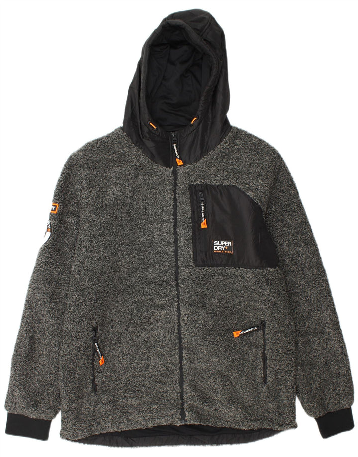 Giacca in pile con cappuccio da uomo SUPERDRY UK 44 2XL Poliestere color block grigio